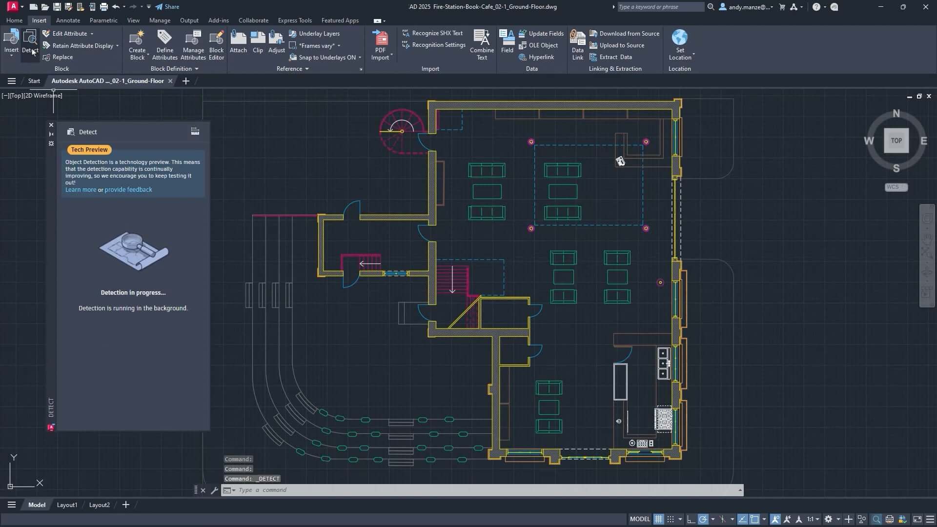 Image of the Object Detection Tech Preview feature from AutoCAD 2025 in use